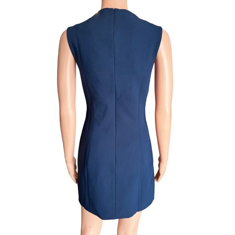 NWT Amanda Uprichard Andie Dress Navy Blue Faux Leather Trim Mini Medium Party